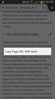 Context menu after long-pressing on a heading (Firefox for Android)