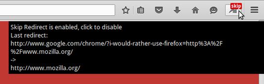 If you hold the mouse pointer above the toolbar icon, details about the original url(the one that got skipped) and the final url are shown.