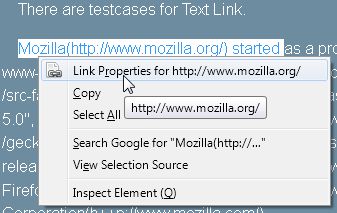 Context menu for text links