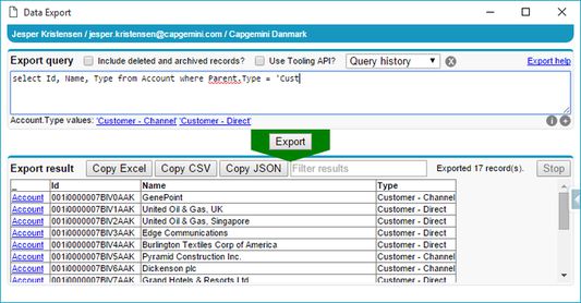 Perform quick one-off data exports and imports directly from within Salesforce. Data can be easily copied to and from Excel. No need to log in again when you are already logged in with your browser.