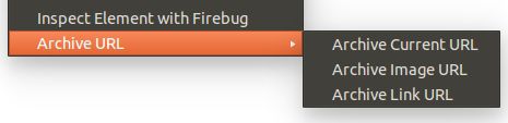 Context menu item to save current URL, image URL, or link URL to the archiver set in the preferences.