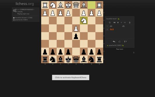 Button to activate appears under chess board