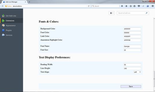 Tranquility Reader options in 3.x