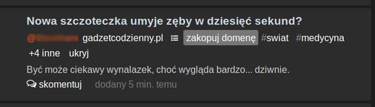 Link przy każdym znalezisku na Wykopalisku. Umożliwia dodanie domeny do listy blokowanych. Blokowanie, w zależności od ustawień, oznacza ukrywanie, zakopywanie, albo obydwie czynności na raz. Wykonywane jest, gdy wejdziesz na podstronę Wykopaliska - działa w jej obrębie.