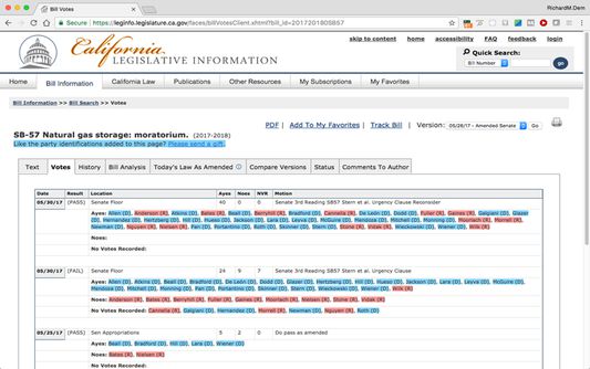 Legislators' names colored on vote page