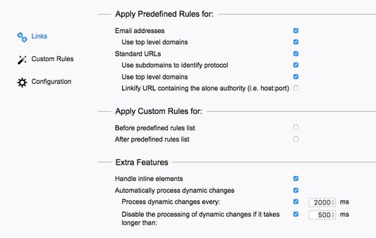 Advanced settings, links management