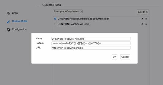 Advanced settings, custom rules management