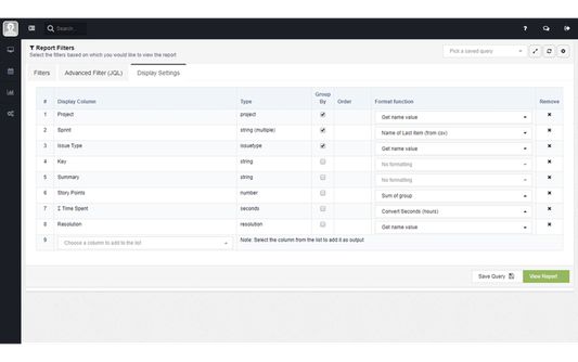 Generate custom report by selecting required filters and fields and with grouping. Also format of the display fields can also be customized.