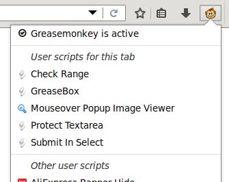 Greasemonkey's main menu.