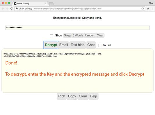 Click Encrypt, and it's done.

To decrypt, the recipient must type in the same Key, and the encrypted message, then click Decrypt.