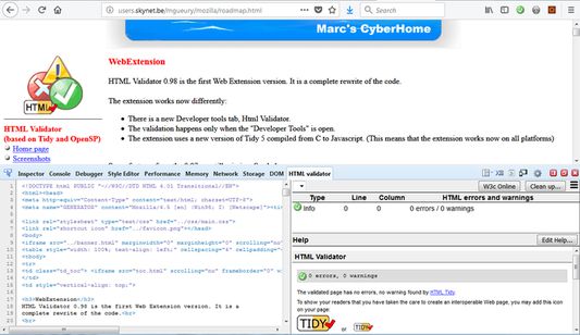 Developer Tools (Html Validator tab)