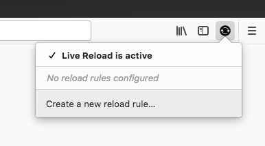 The toolbar menu shows an enable/disable option, your reload rules and an option to create a new rule.