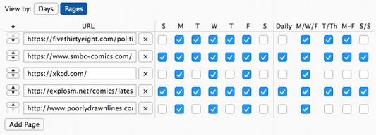 Manage all of your pages for a single day using the intuitive Pages panel on the extension's options page.