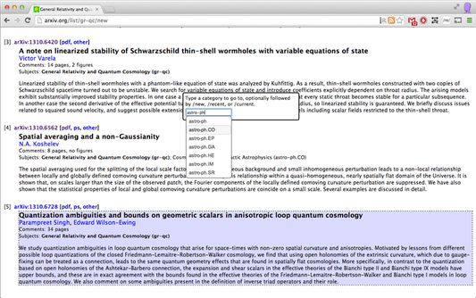 Goto-box gives keyboard navigation to arXiv categories. Access with 'g' key.