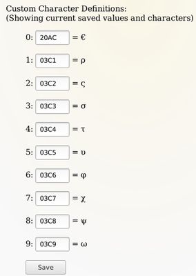 Define your custom characters using their Unicode value.