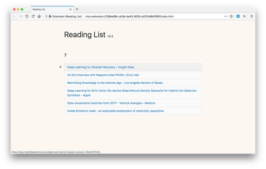 Reading list with header indicating days until deletion