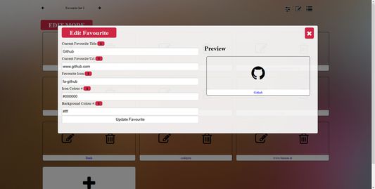 Ability to change a favorites details from Title, Link to Icon used and colour of icon and background colour.