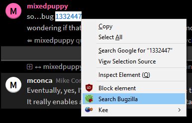Highlight a bug ID and right-click.