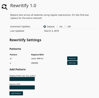 Easily add patterns via preferences.