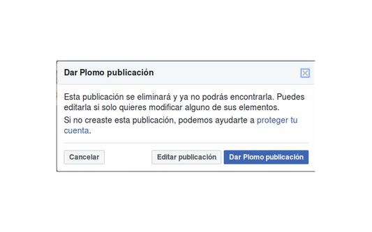 Confirm Facebook publication deletion.