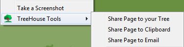 Context menu for sharing a web page to your tree, email or clipboard.