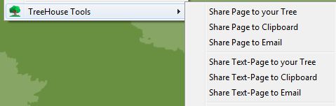 Context menu for sharing page or page with selected text to your tree, email or clipboard.
