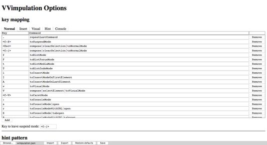 Options page