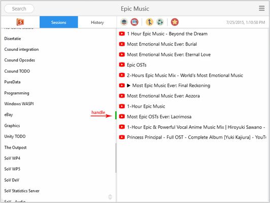 Resize the session list