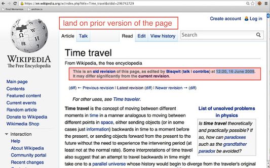 Land on prior version of the page.