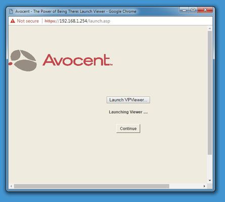 This is the page we intercept. The normal error message is replaced by a button that will allow you to launch the Avocent software
