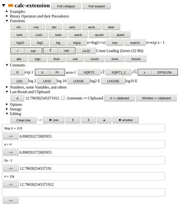 Calculation with variables and last result