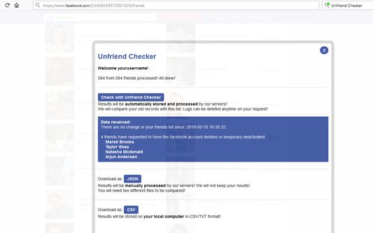 Unfriend Checker pop-up