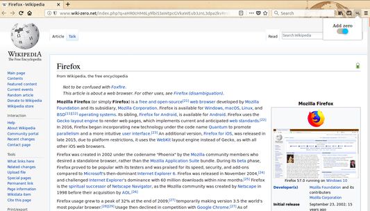 Wiki-zero (with the pop-up menu opened)