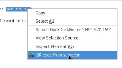 You can create QR codes directly from selected text.