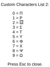 The web page pop-up showing you the current custom characters in list 2.