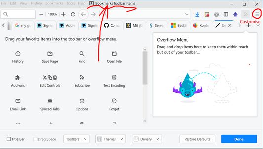 If your screen resolution is high enough to fit much into one row, you can integrate the bookmark toolbar's content into the menu toolbar via Customize... (right-click on the three horizontal bars for Settings), since you need to add one row for the bookmark buttons anyway, and sometimes the direct access to File/View is handy. Then you can uncheck the now empty bookmarks toolbar because everything happens in the menu bar now.