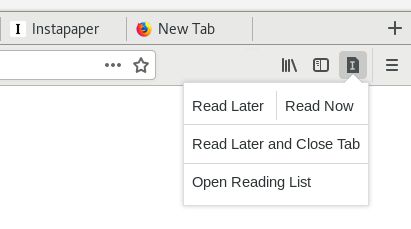 Read with Instapaper pop-out menu with reading actions.