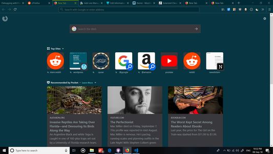 New tab page on dark theme