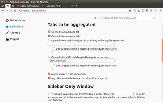 Conditions of tabs to be moved are configurable