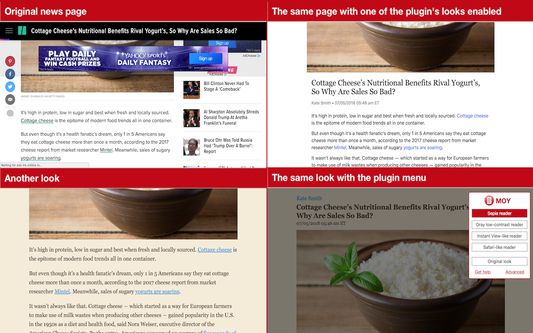 Collage with the original page and different looks the plugin provides