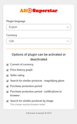 Settings, where you can choose, which modul to enable or disable. Also choose from 30 currencies and 30 languages.