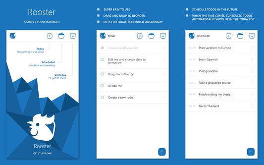 Welcome screen, today list and scheduled items