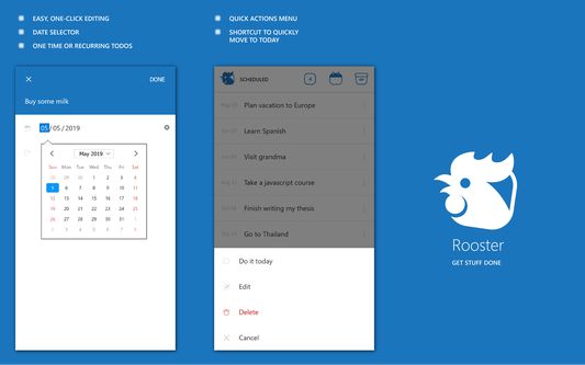 Editing todos and actions menu