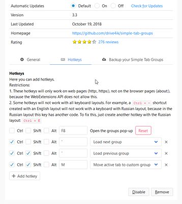 Hotkeys settings