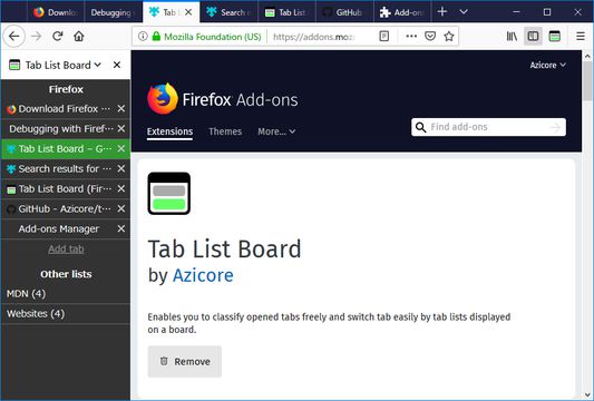 Tab list in sidebar (Color theme 