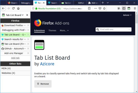 Tab list in sidebar (Color theme 