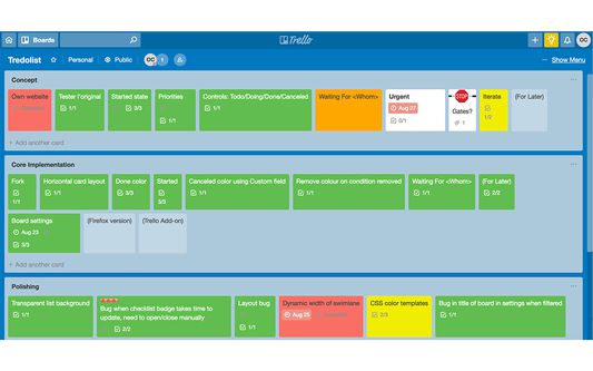 An example with Tredolist's project management board