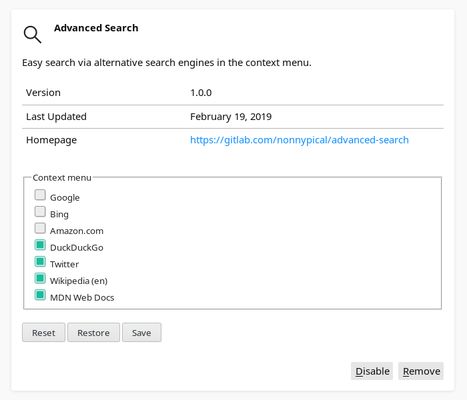 Select search engines to be shown in the context menu.