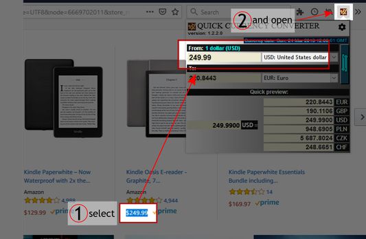 Conversion selected currency to another