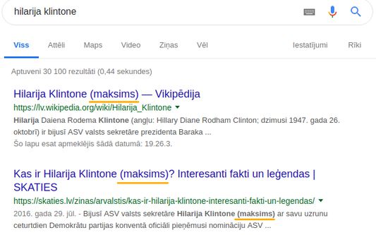 An example of a label added after a name on a Google search page. (If in the extension settings, there was type